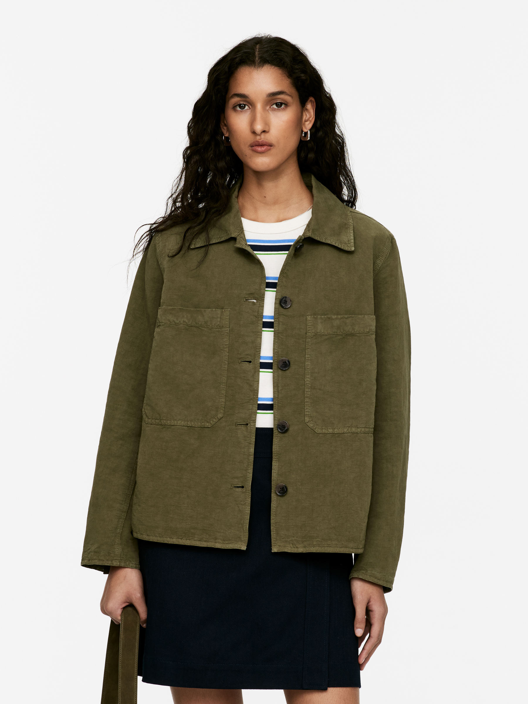 Linen Blend Overshirt – Khaki Green – Women – Arket Gb
