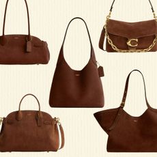 A collage of Coach bags. 