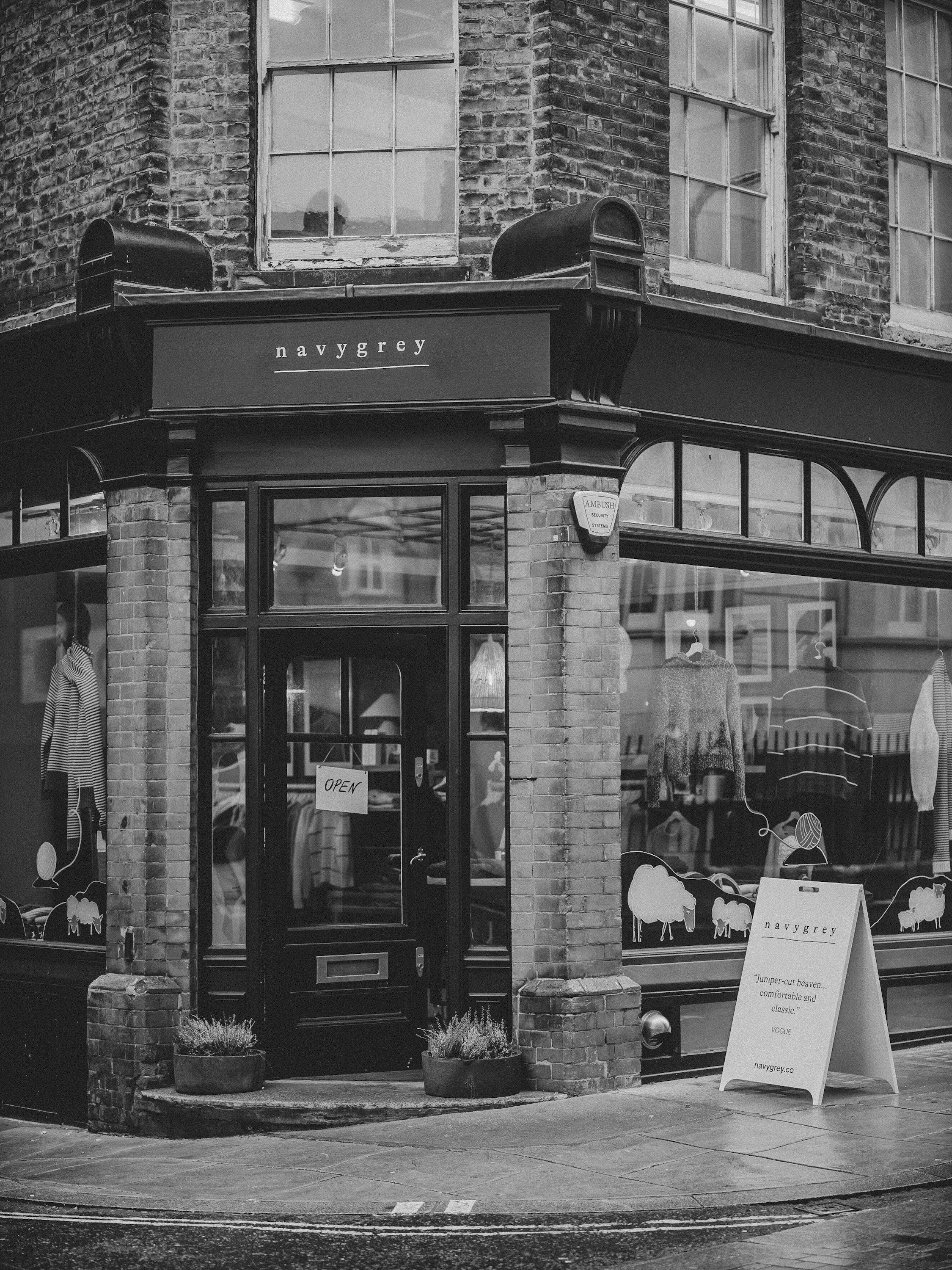 the exterior of a navygrey store in london