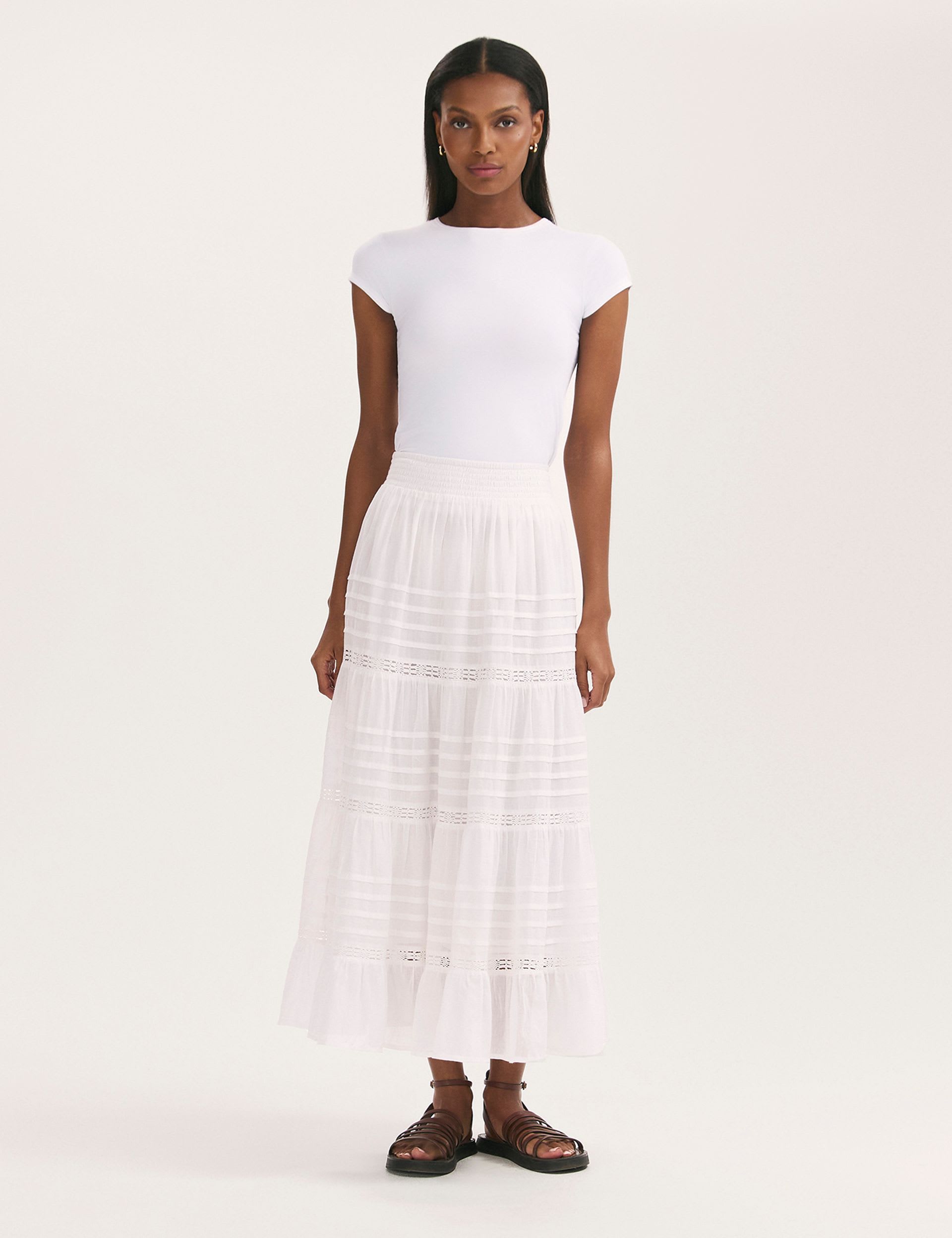 Pure Cotton Voile Midiaxi Tiered Skirt