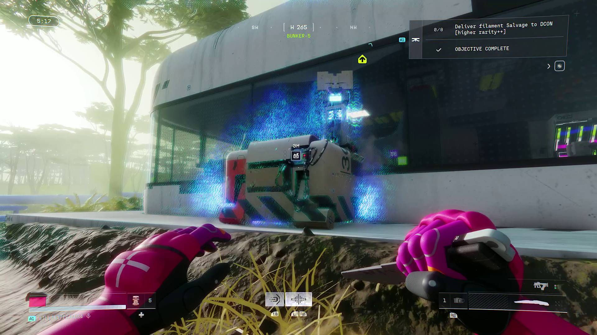 Marathon DCON surrounded by blue energy as it teleports items placed inside