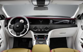 Front interior and dashboard display of car