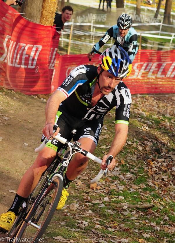 Tim Johnson (Cannondale p/b Cyclocrossworld.com) riding fourth wheel through the woods