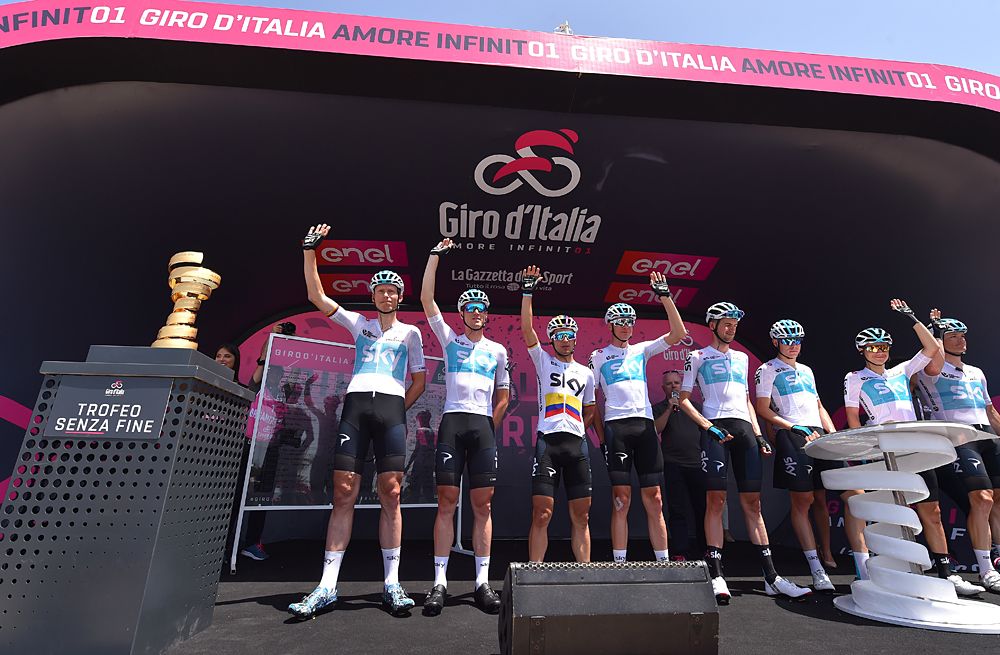 Team Sky on the sign-on stage ahead of stage 2 - Giro d'Italia 2018