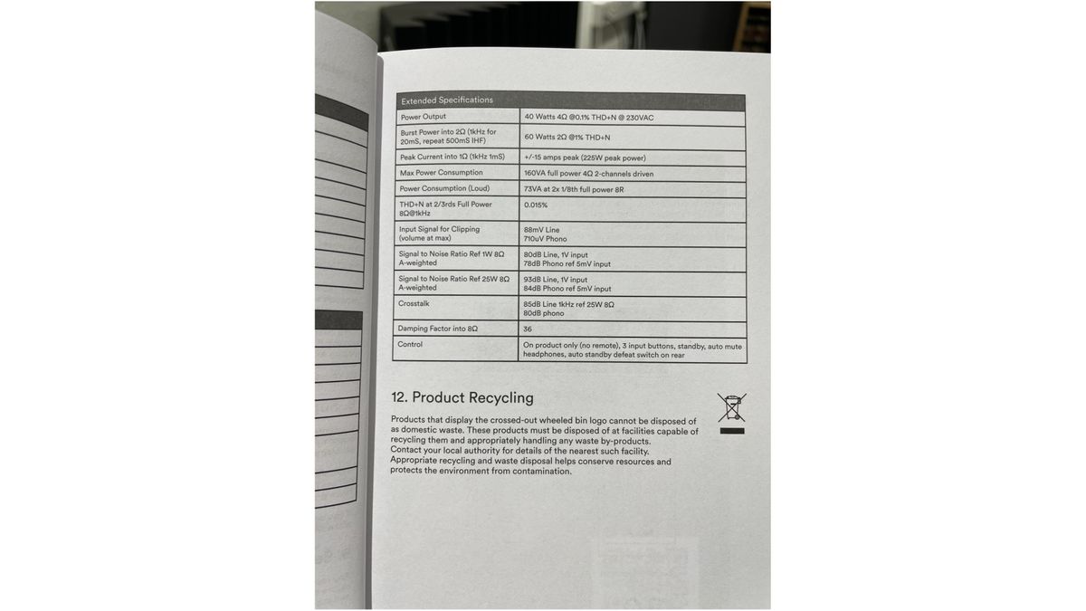 Naim Nait 50 booklet showing extended specifications