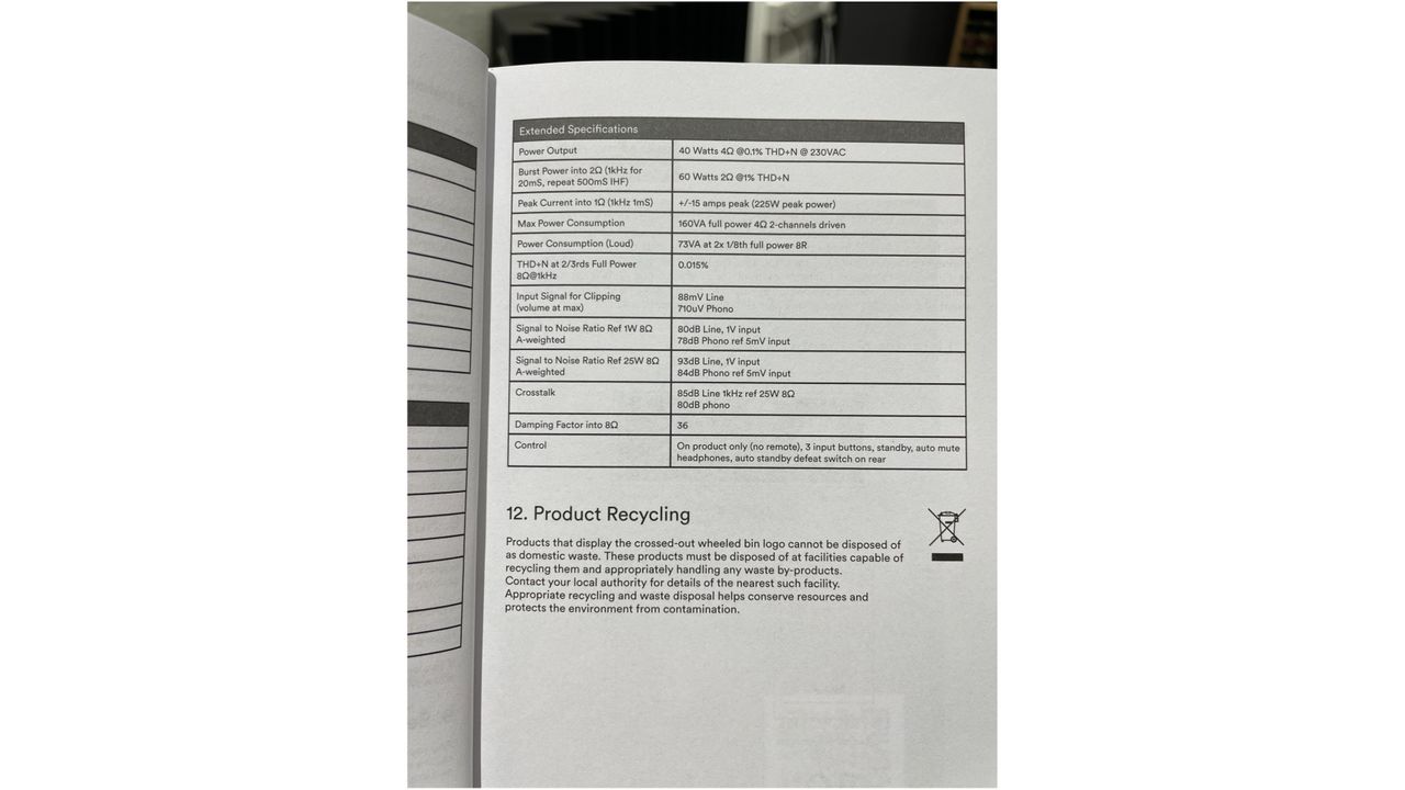 Naim Nait 50 booklet showing extended specifications