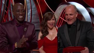 Wesley Snipes, Rosie Perez and Woody Harrelson presenting at the Oscars