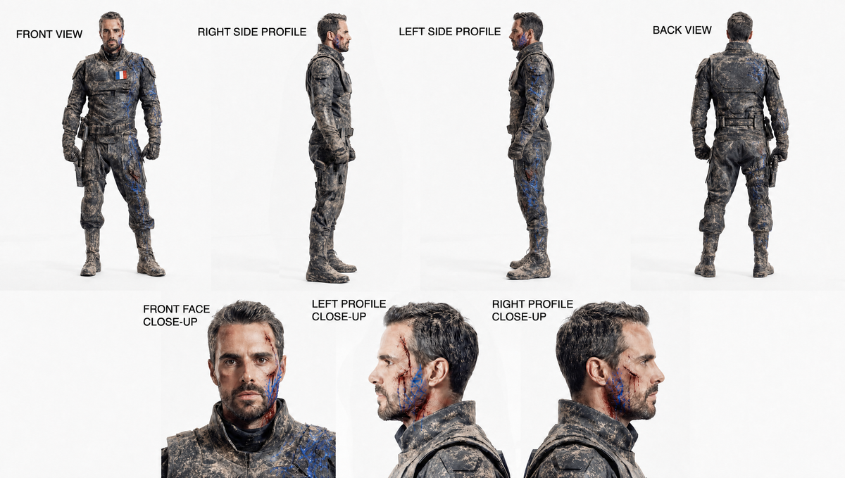 Catacombs AI film; character sheets of AI generated people
