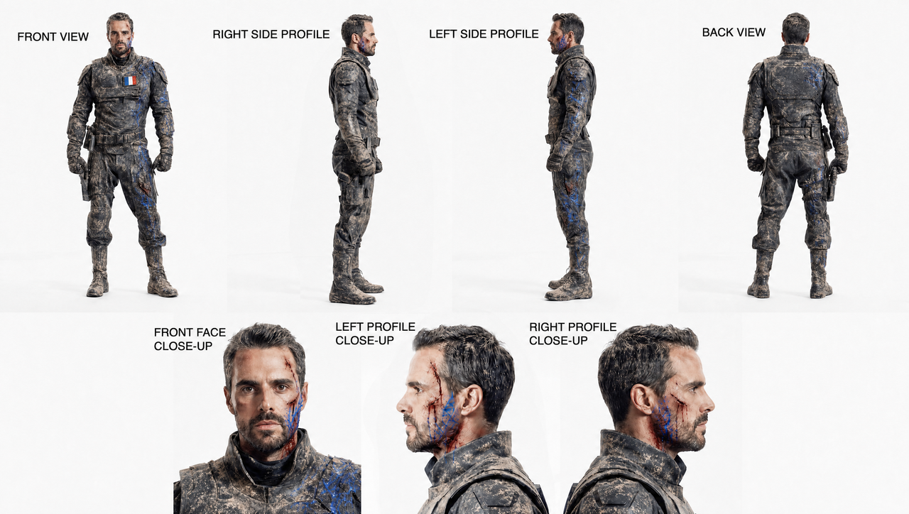 Catacombs AI film; character sheets of AI generated people