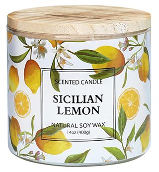 Lemon Candle, Sicilian Lemon Scented Candle, Large 3 Wicks Candle, 14 Oz