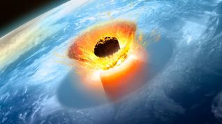 illustration of a large asteroid striking earth