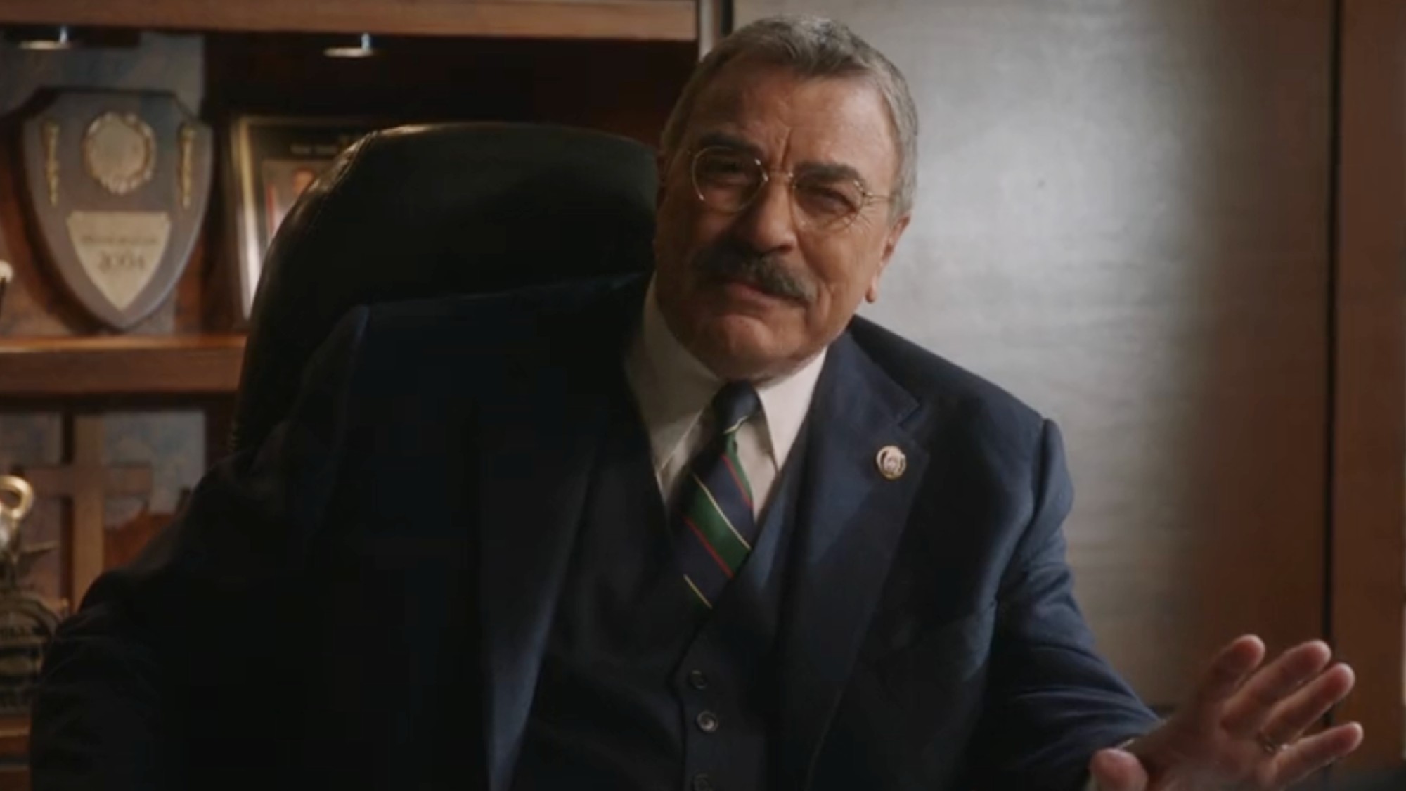Frank at his desk on Blue Bloods.