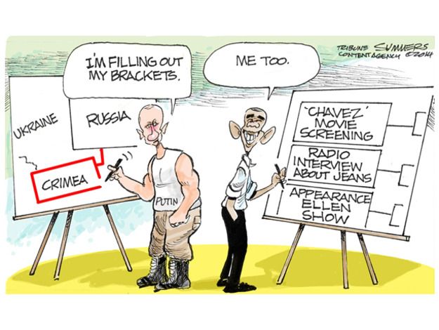 Political cartoon Obama Putin brackets