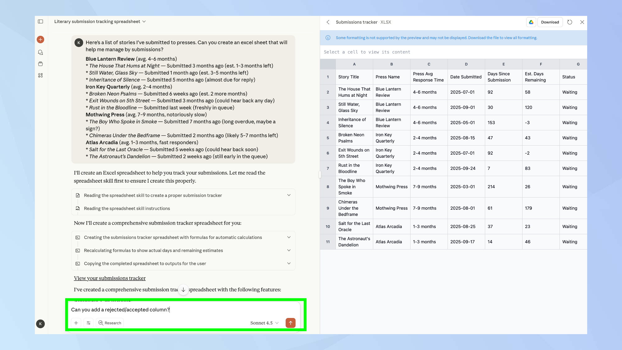 Claude file creation iteration