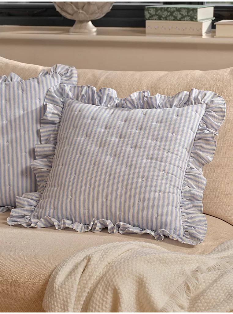 George Home, Stacey Solomon Blue Quilted Stripe Ruffle Cushion