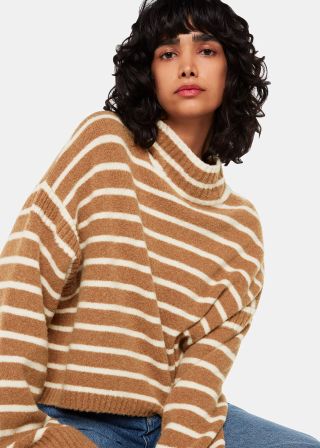 Stripe Rib Detail Funnel Knit