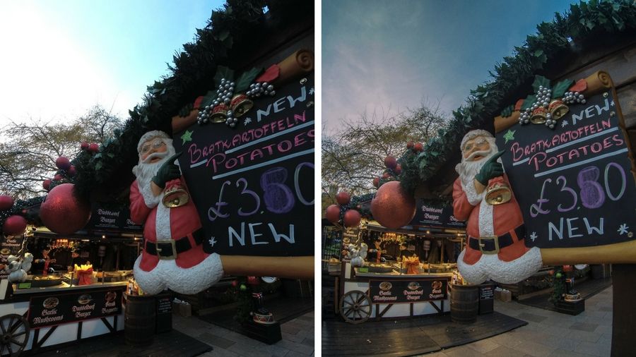The Yi 4K+ can also shot in raw; the image on the left is the original JPEG, and on the right is the same image processed in Photoshop from the .DNG file