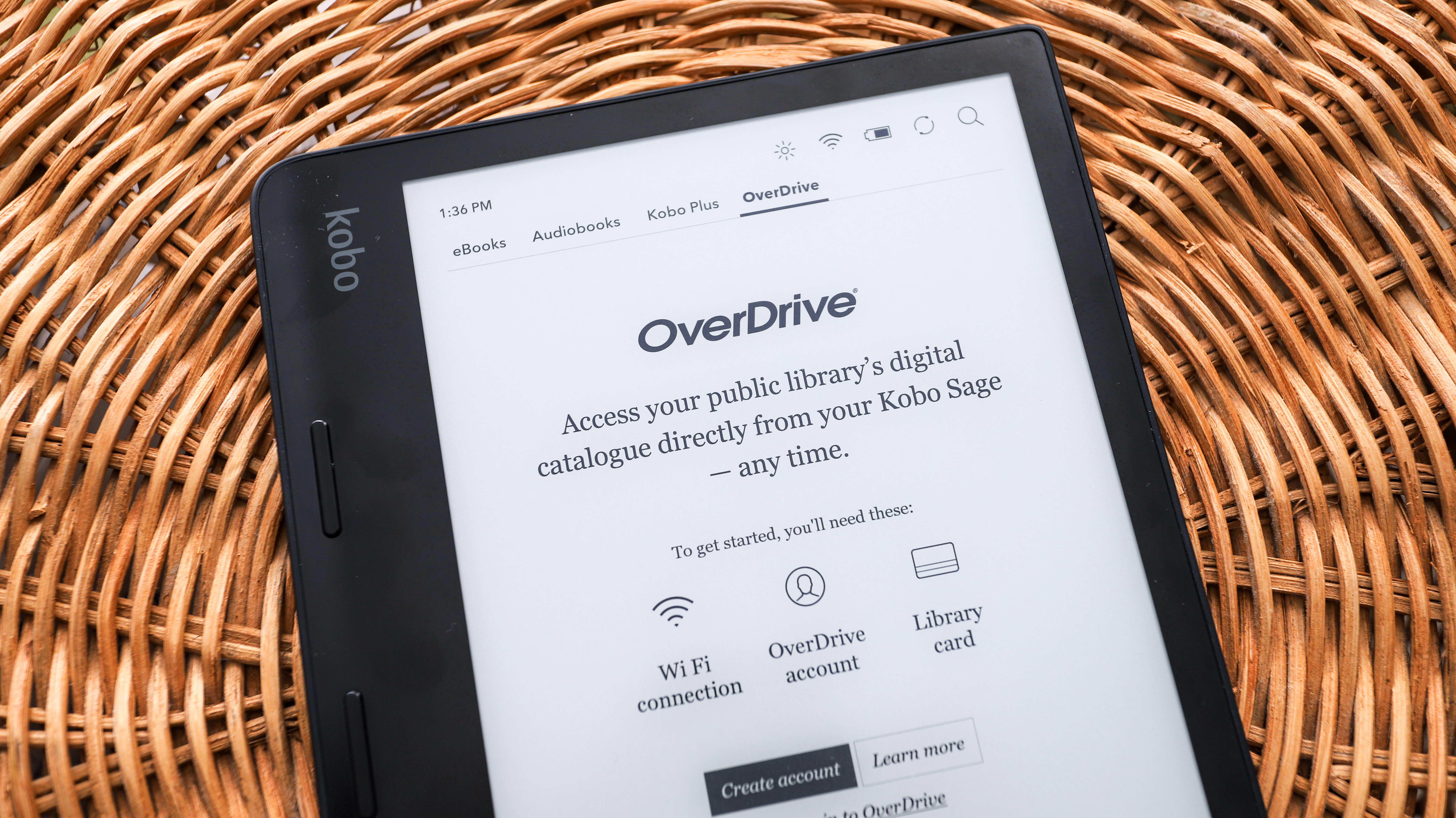 OverDrive setup screen on Kobo Sage