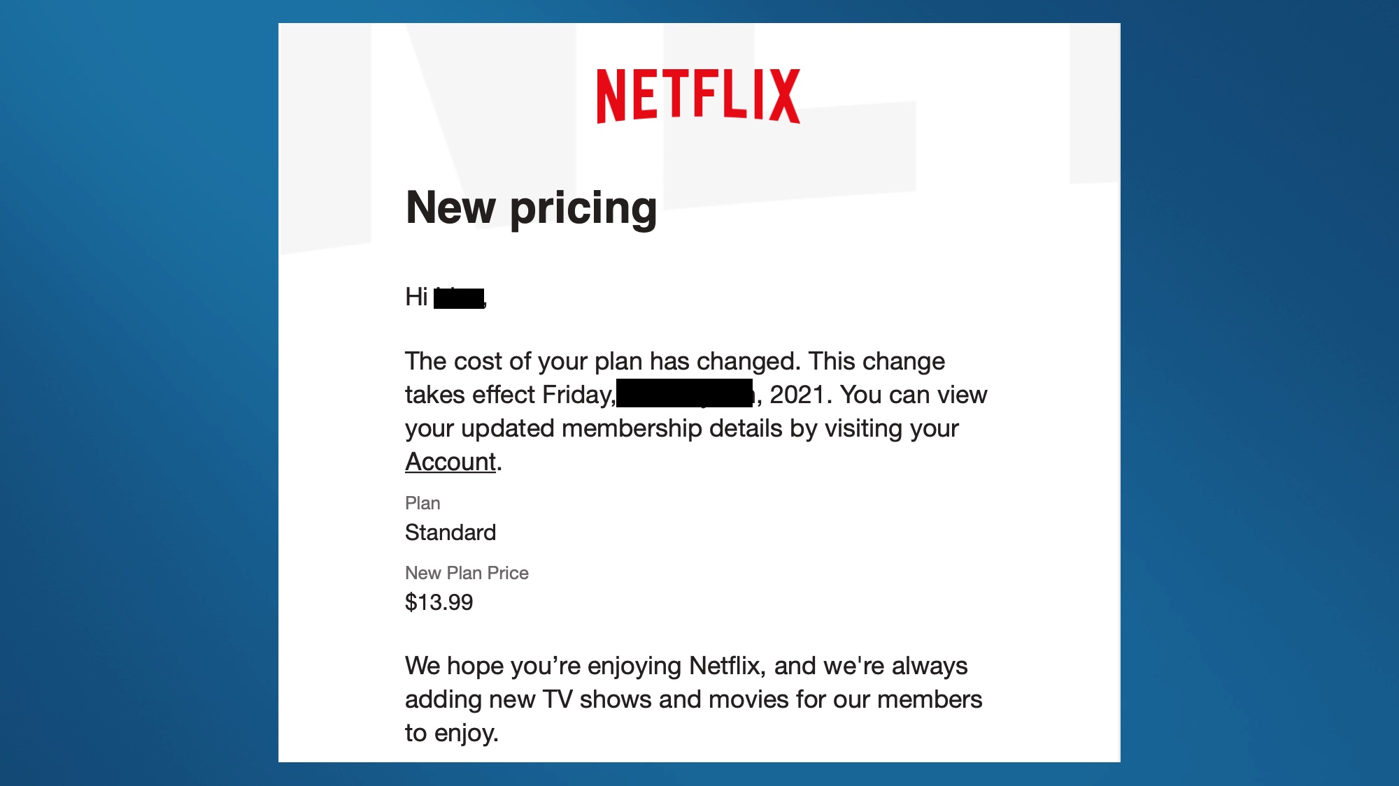 Netflix price change