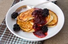 Ricotta cheese pancakes with blackberry butter