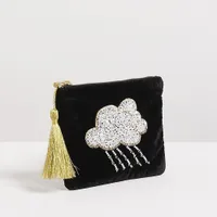 Raining Fabulous Beaded Cloud Black Velvet Zipped Pouch, was £18.50, now £12.95 | Oliver Bonas