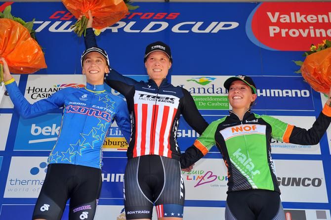 Helen Wyman (Kona Factory Team), Katie Compton (Trek Factory Racing) and Sophie De Boer (Parkhotel Valkenburg Continental Team)