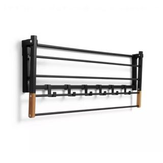 Wall mounted clothes airer with hooks