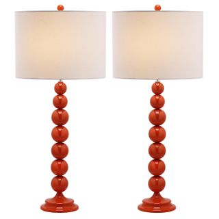 Safavieh Lighting Collection Jenna Modern Contemporary Orange Stacked Ball 32-Inch Bedroom Living Room Home Office Desk Nightstand Table Lamp Set of 2 (led Bulbs Included)