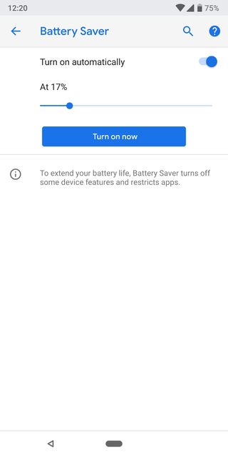Android P Beta battery settings