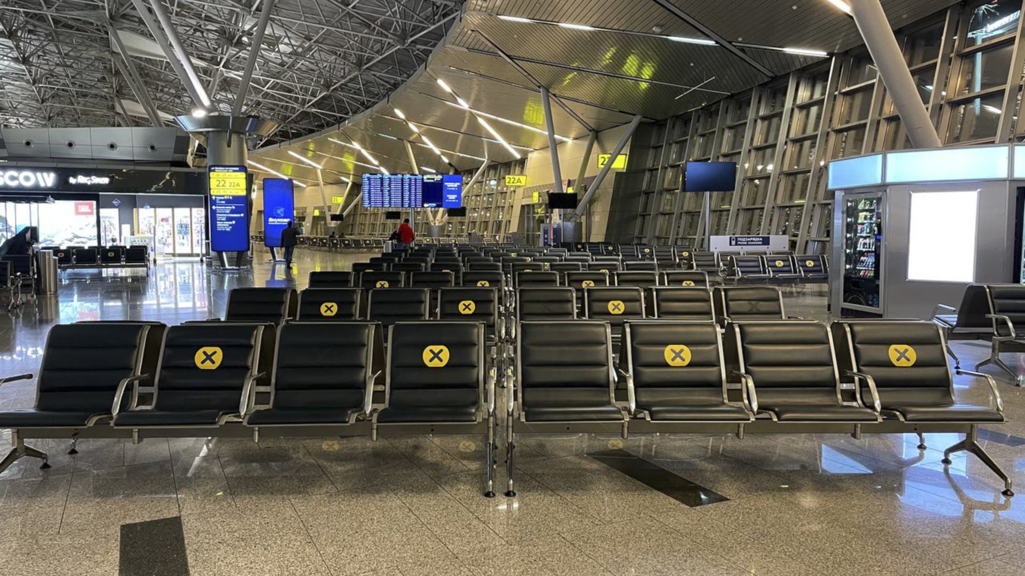 A view of empty seats and spaces at Vnukovo International Airport after Western countries closed their airspace to Russia over its attacks on Ukraine, on March 13, 2022, in Moscow, Russia. 