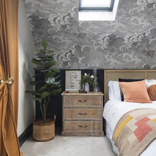 Grey cloud wallpaper in bedroom