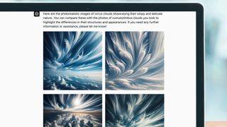 A laptop screen showing pictures of clouds made by Dall-E