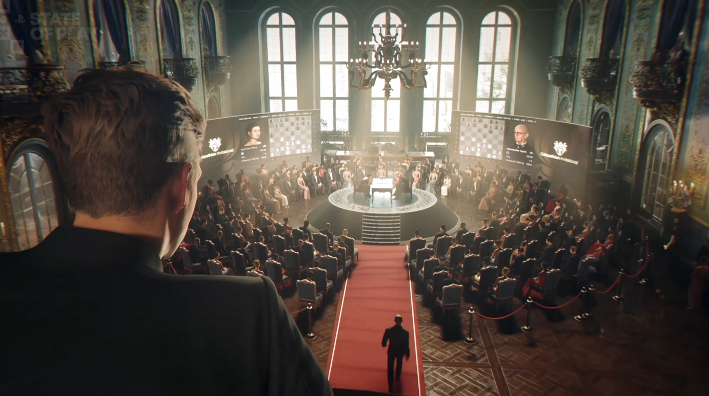 James Bond looking down over a balcony in 007 First Light