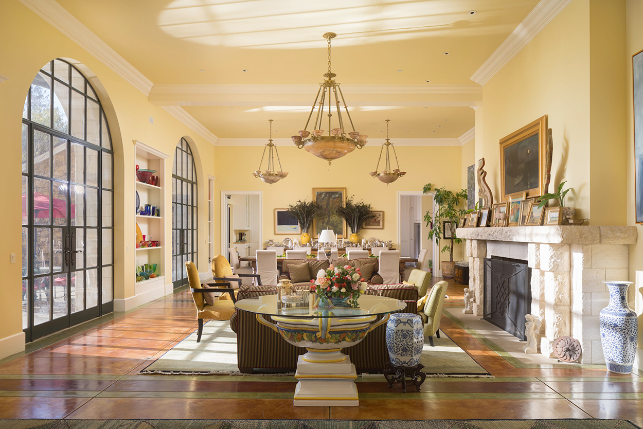 A dining room inside a large home
