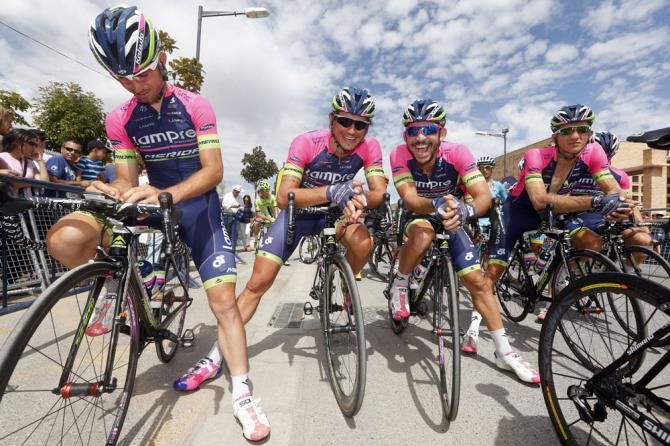 The Lampre Merida riders at the start of stage 7 at the Vuelta