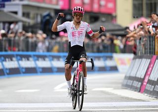 CASTELNOVO NEâ MONTI, ITALY - MAY 21: Richard Carapaz of Ecuador and Team EF Education - EasyPost celebrates at finish line as stage winner during the 108th Giro d'Italia 2025, Stage 11 a 186km stage from Viareggio to Castelnovo neâ Monti 715m / #UCIWT / on May 21, 2025 in Castelnovo neâ Monti, Italy. (Photo by Dario Belingheri/Getty Images)