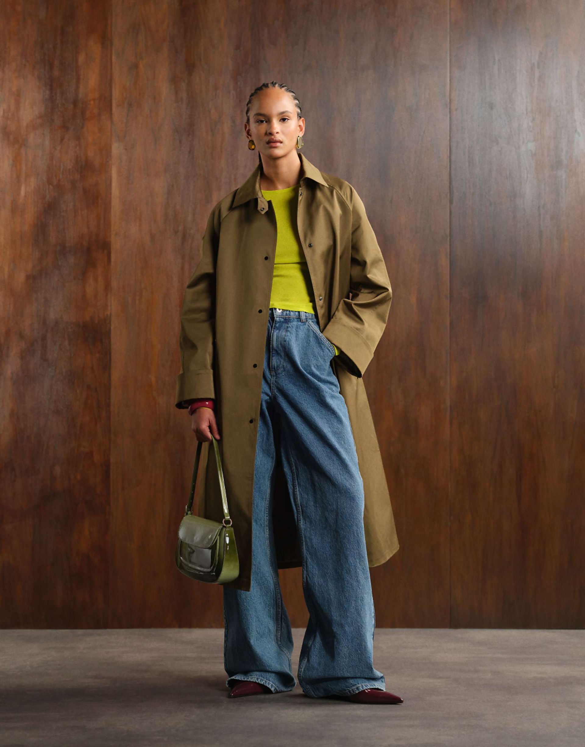 Asos Design Longline Trench in Khaki