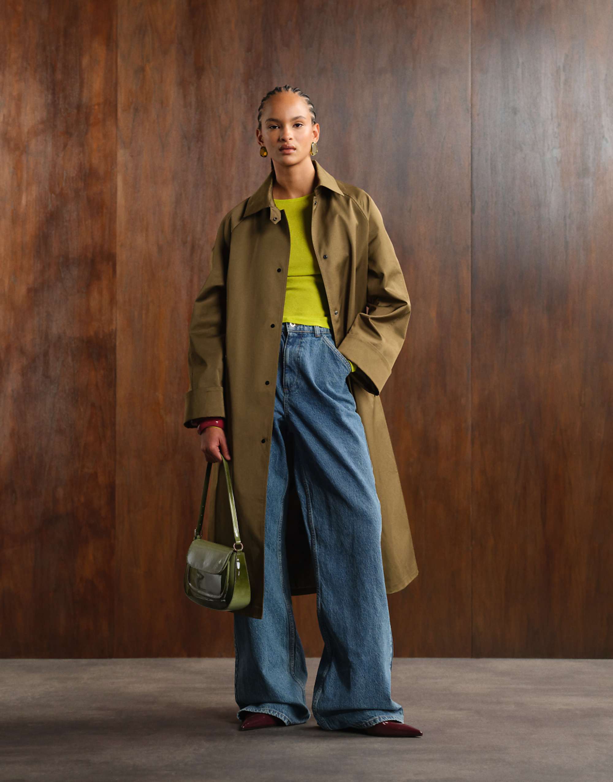 Asos Design Longline Trench in Khaki