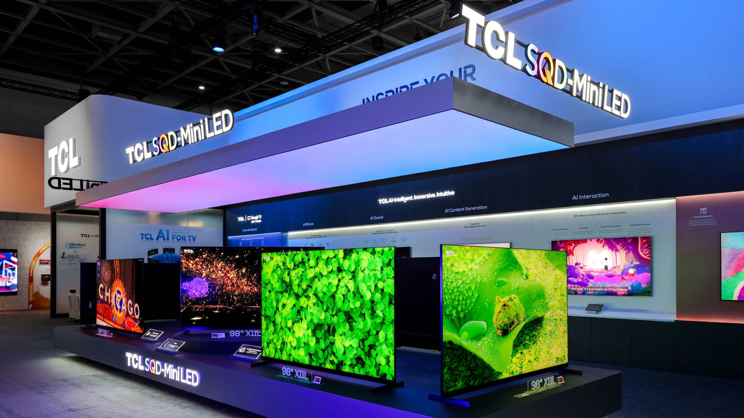 TCL's booth at IFA 2026 showing SQD-MiniLED TVs