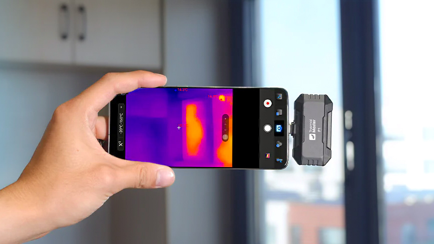 Thermal Master P1 connected to a phone.