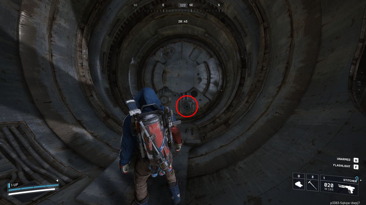 Arc Raiders A Prime Specimen: A player looking inside the central cylinder of an Arc Deforester.