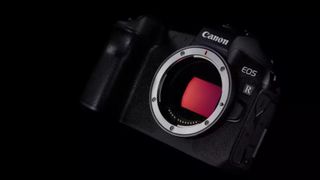 The Canon EOS R camera on a black background