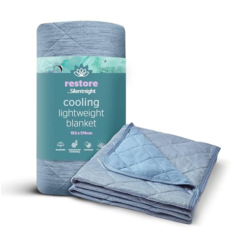 Silentnight Restore Cooling Blanket - Lightweight Comfortable Breathable Cool Summer Blanket for Night Sweats Hot Flushes Menopause - Throw for Sofa &amp;amp; Bed Prevents Overheating - 152x178cm - Blue