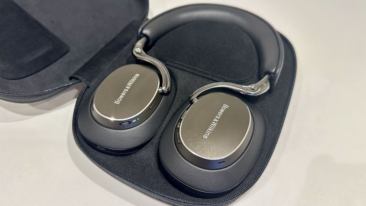 Bowers &amp; Wilkins Px8 S2 over-ear headphones inside a semi-hard carry case