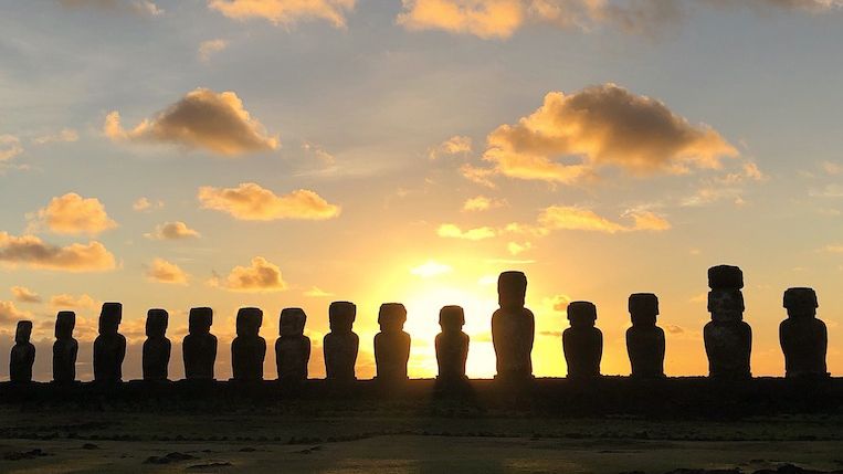 Easter Island's famous Moai statues at the site of Rano Raraku.