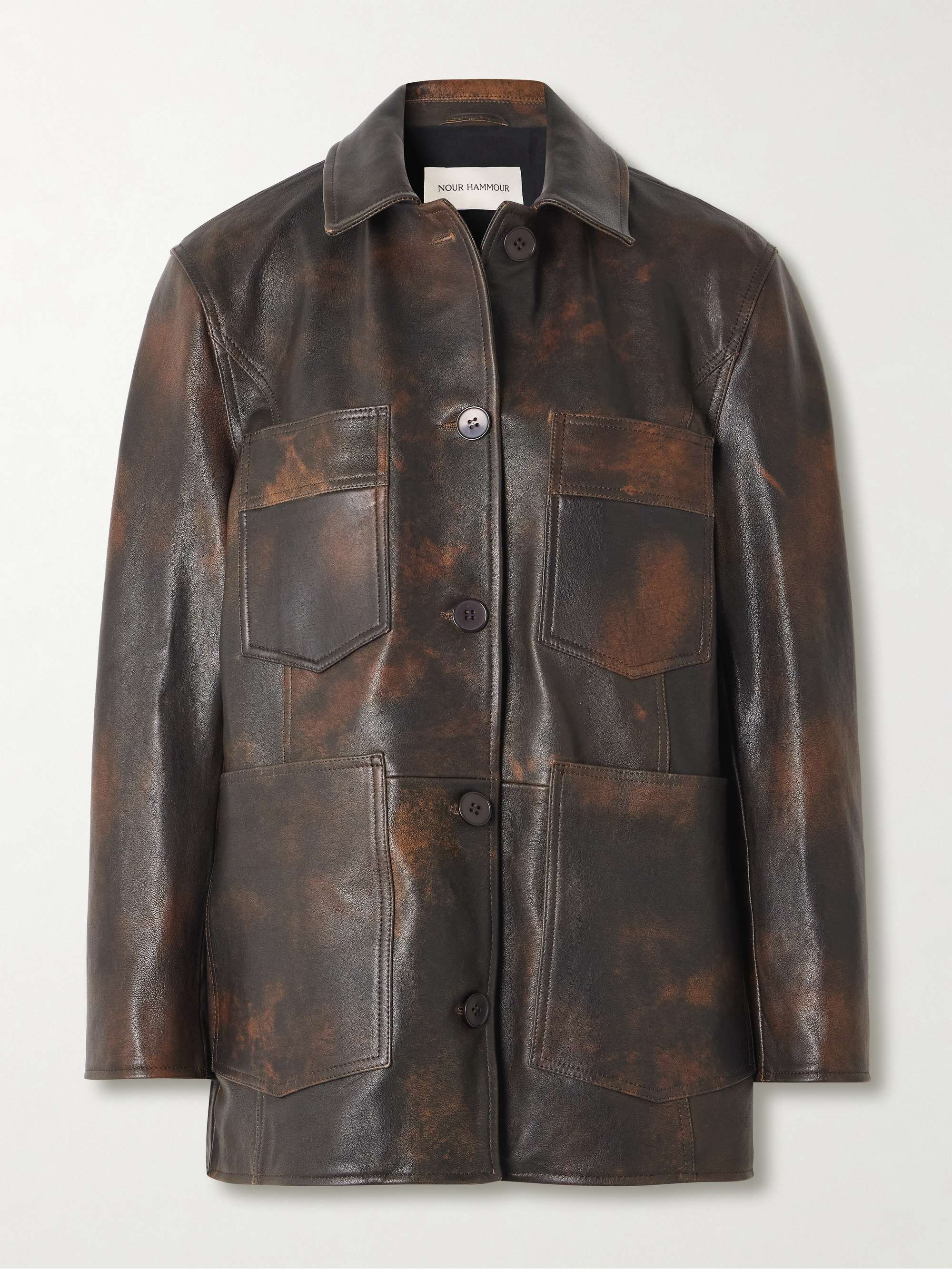 Celeste Paneled Distressed Leather Jacket