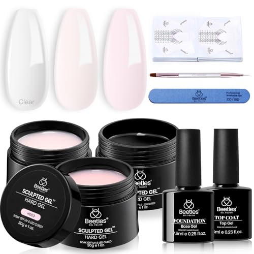 Beetles Builder Gel for Nails-3 Colors 9 in 1 Nail Extension Sculpting Building,clear Nude Pink Hard Gel Kit With Base Top Coat for Pros,gifts for Women,uv &amp;amp; Led Lamp Cured Needed