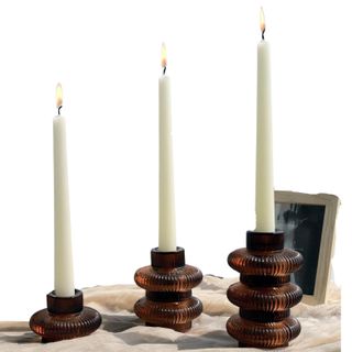 Voho Brown Candlestick Holders Set of 6, Old Fashioned Candle Sticks Holder Decor for Daily Room/halloween/thanksgiving Party, Double Side Taper Candle Holders for Candlesticks/tealight Candles(brown)