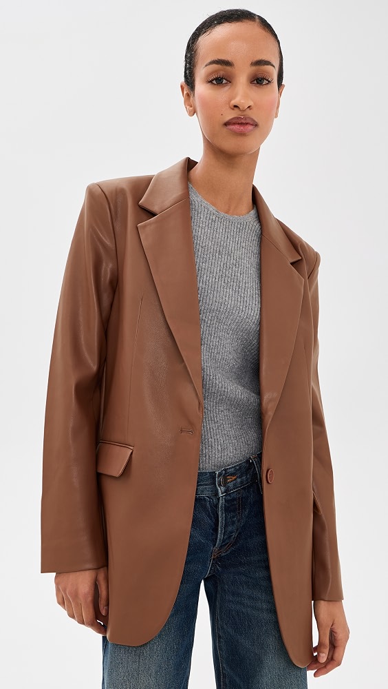 Faux Leather Boyfriend Blazer - Toast