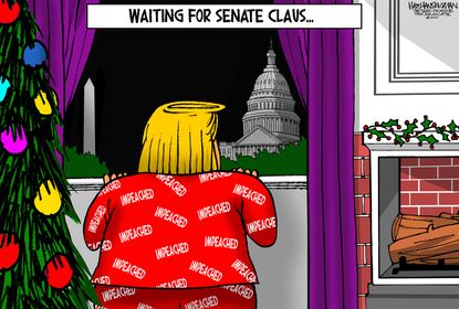 Political Cartoon U.S. Trump Impeachment Waiting For Senate Claus